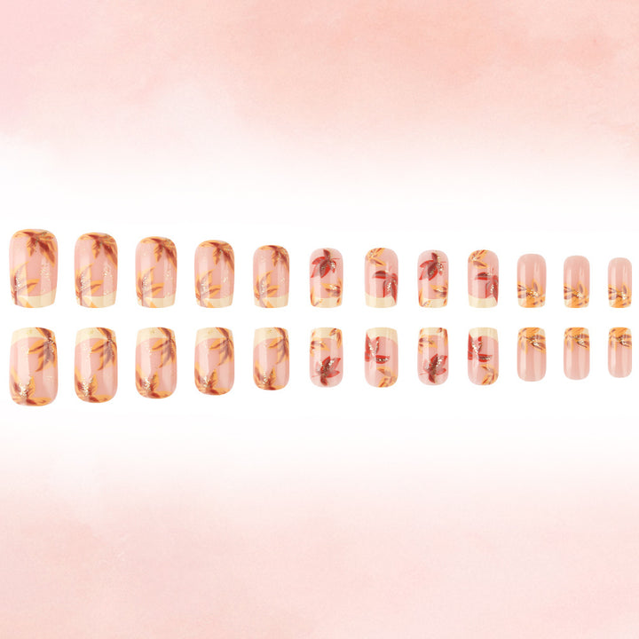 Artistic Press-On Nail Set with Floral Accents Bowlift