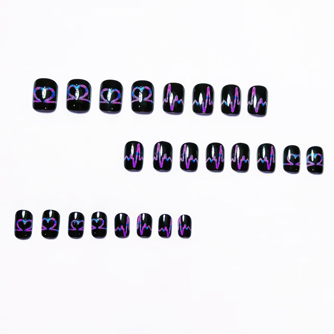 Artificial nail set with heart and EKG motif Bowlift