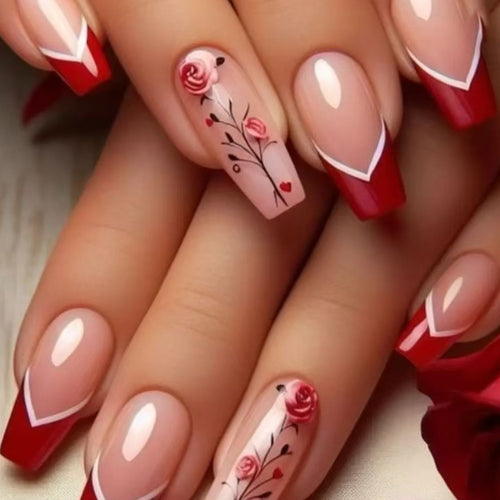 Elegant Floral-Embellished Press-On Nails Bowlift