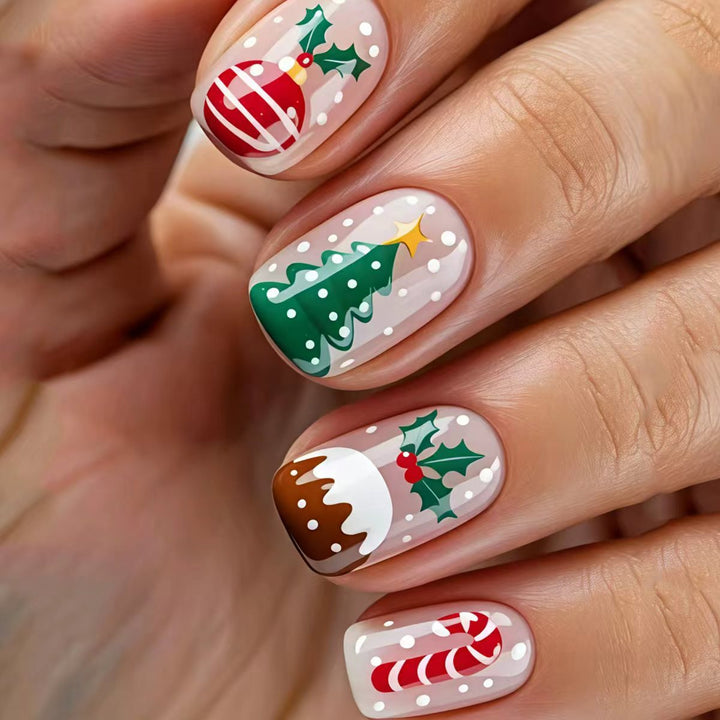 Artificial nails with festive Christmas design Bowlift