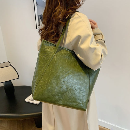 Crocodile-Embossed Leather Tote Bag Bowlift