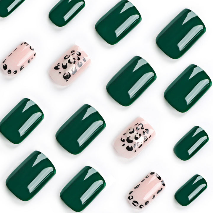 Artful nail art with tasteful green and leopard accents Bowlift