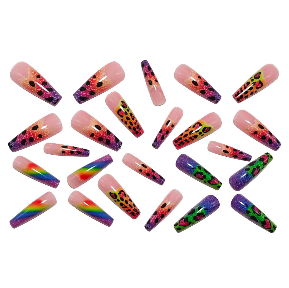 Artificial nails with colorful leopard patterns and glitter effects Bowlift
