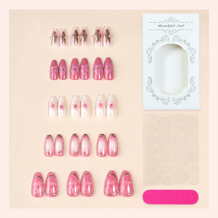 Elegant Floral Press-On Nail Set with Premium Detailing Bowlift