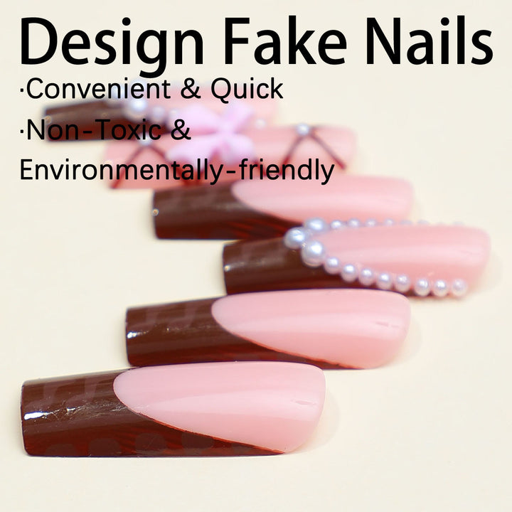 Artificial nail set with stylish 3D bow details and elegant shine Bowlift