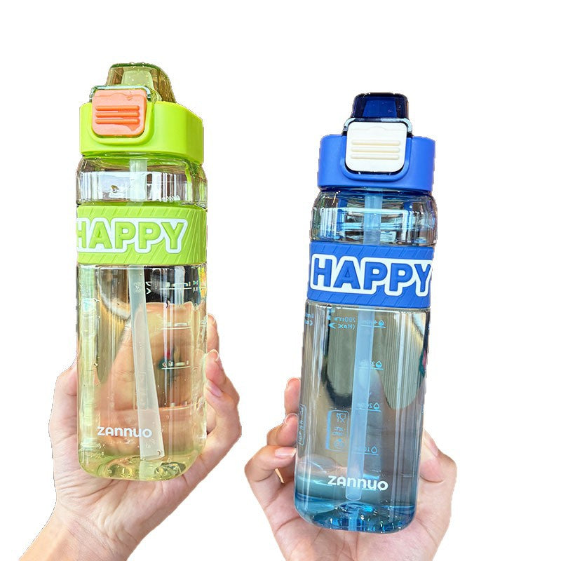 Ladies leak-proof drinking bottle with integrated measuring scale and secure lid Bowlift