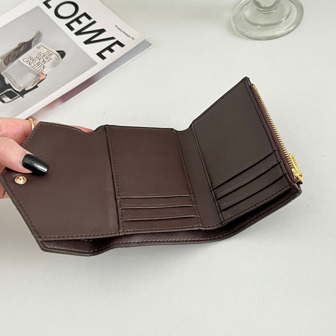 Compact Suede-Trim Leather Card Wallet Bowlift