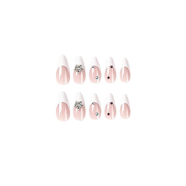 Artificial nail set with elegant French tips and sparkling accents Bowlift