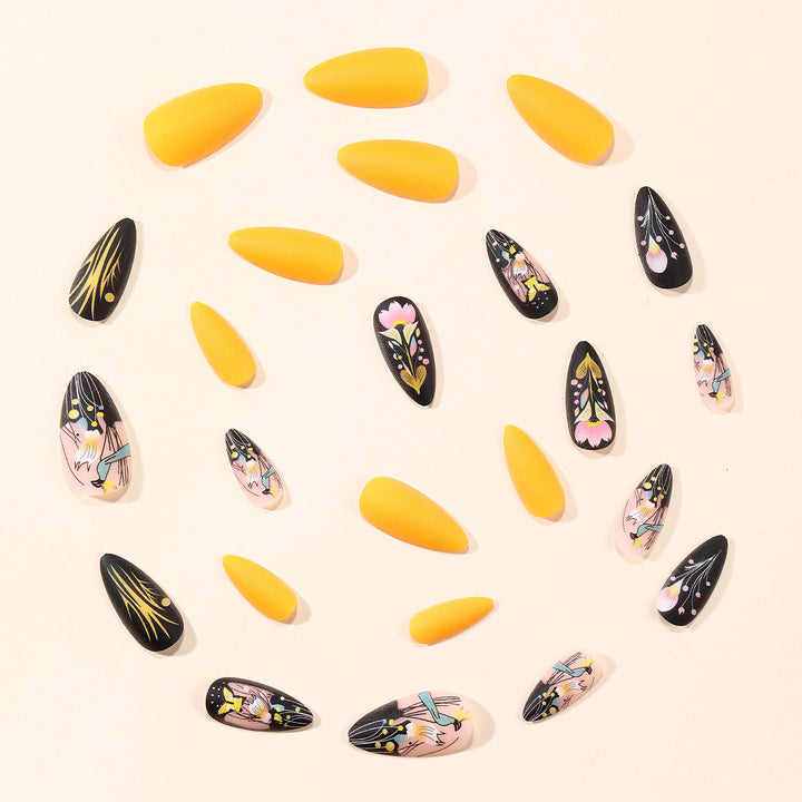 Artistic Floral Design Stiletto Nail Art Extensions Bowlift
