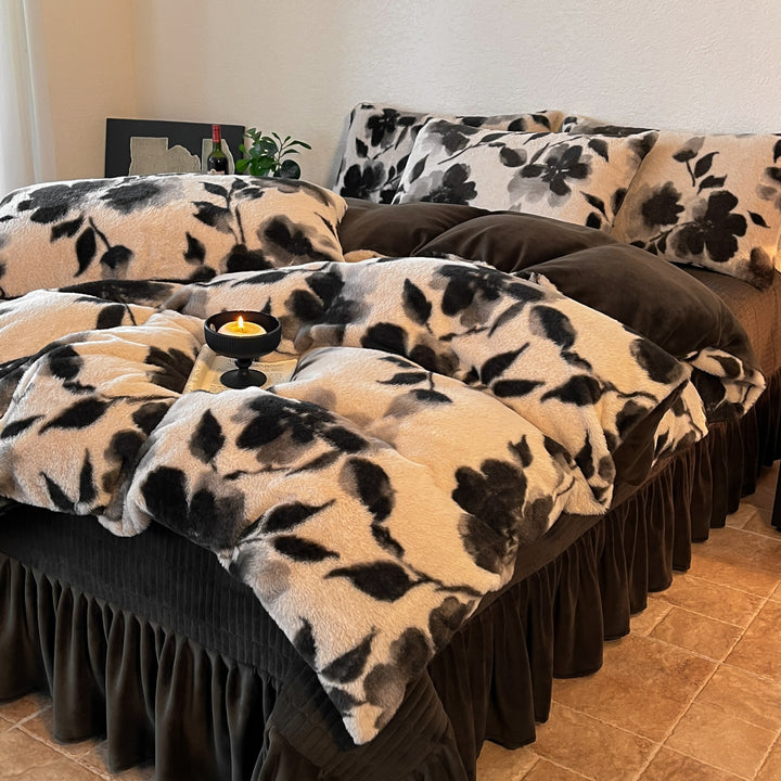 Plush Floral Flocked Reversible Duvet Comforter Set