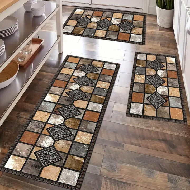 Anti-Fatigue Memory Foam Kitchen Runner and Square Mat Set with Non-Slip Backing Bowlift