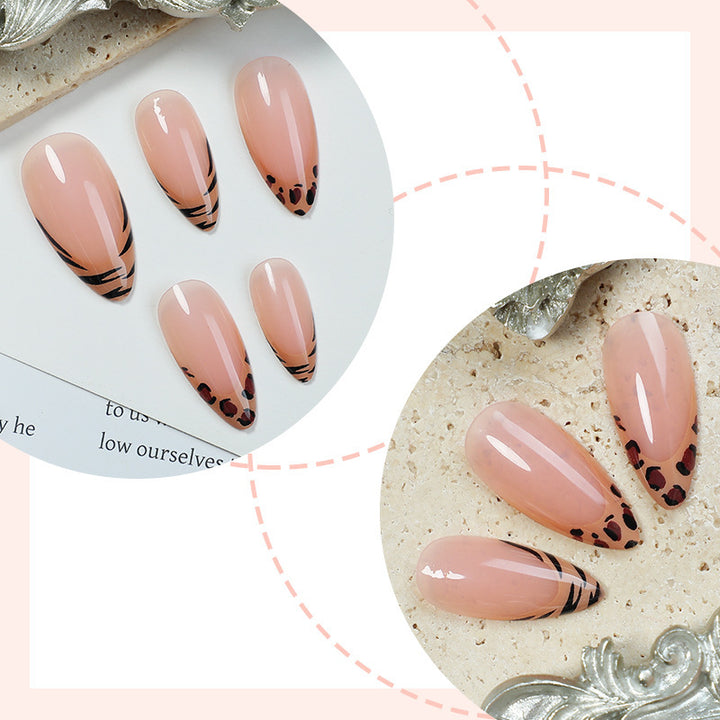 Artificial nail set with elegant leopard and ombre designs Bowlift