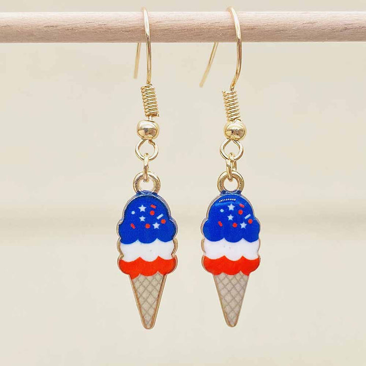 Women's filigree drop earrings with enameled flag pendants and metal hook closure Bowlift