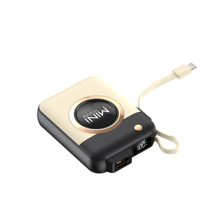 Portable Mini Power Bank with Integrated Charging Cable and Innovative Design Bowlift