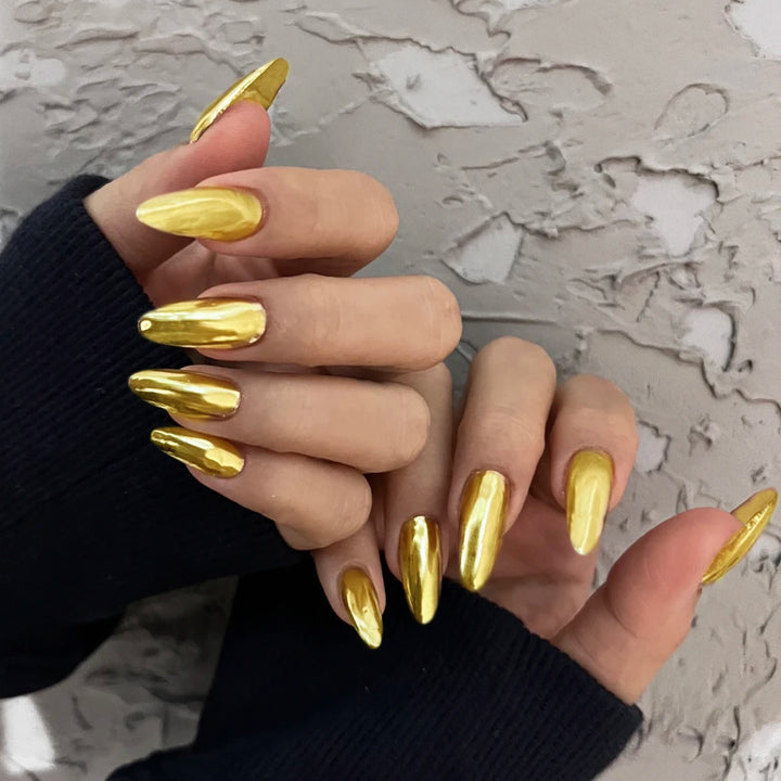 Glossy Metallic Almond-Shaped Press-On Nails Bowlift
