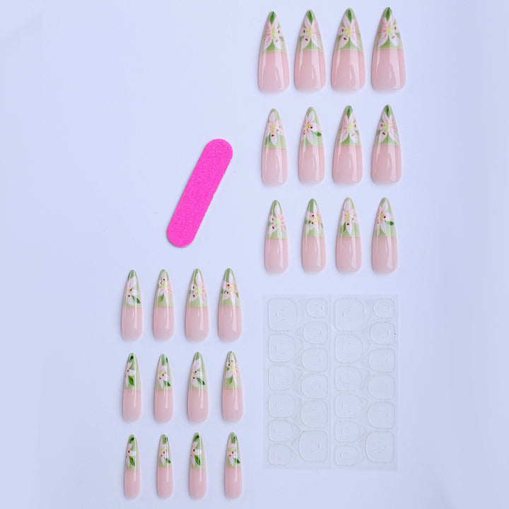 Artificial nails with hand-crafted floral embellishments Bowlift