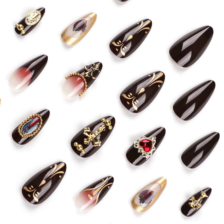 Artistic stiletto nails with detailed embellishments Bowlift