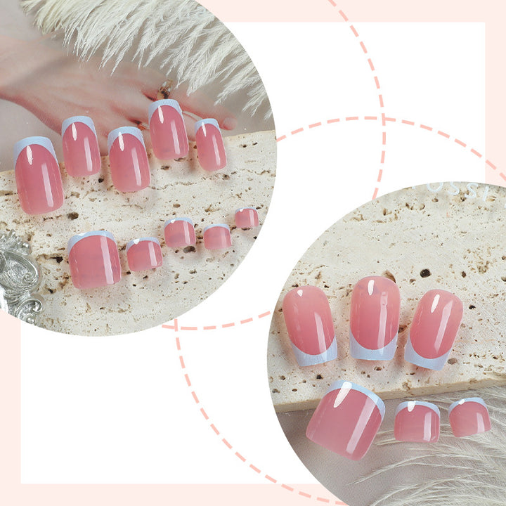 Artistic French Tip Press-On Nails Set Bowlift