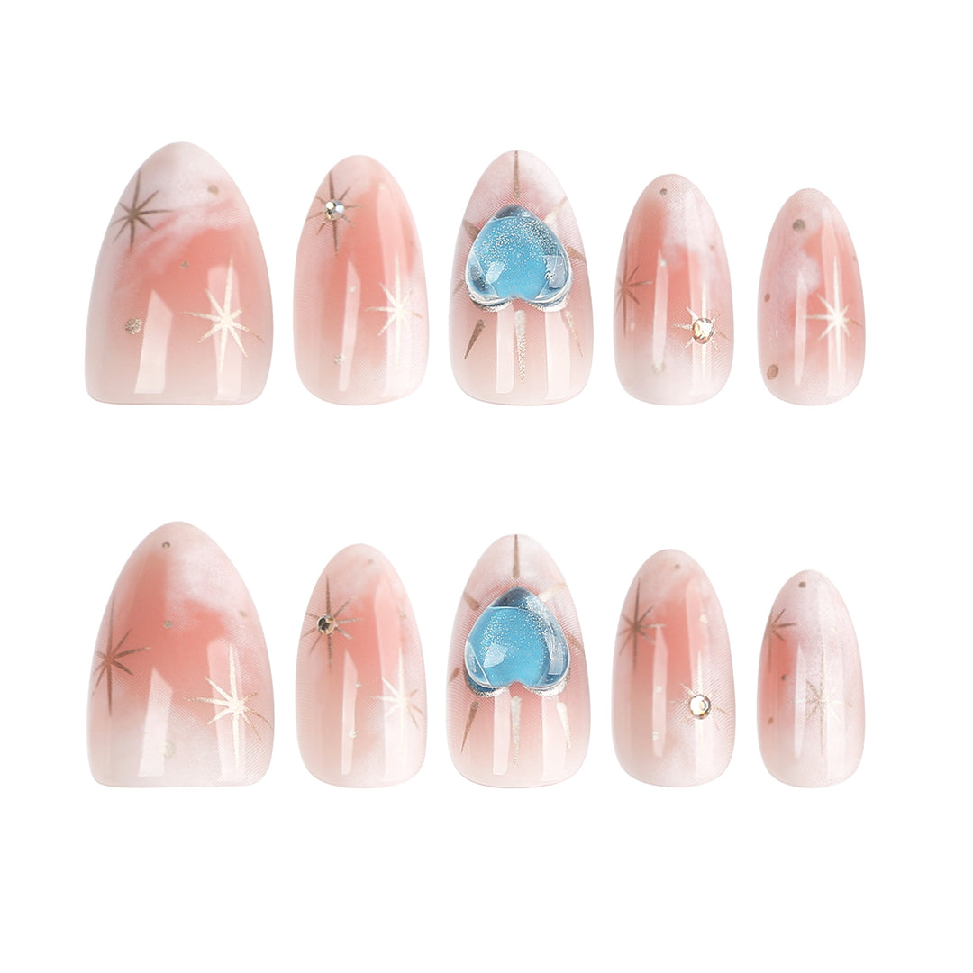 Nail design with decorative hearts and glitter accents Bowlift