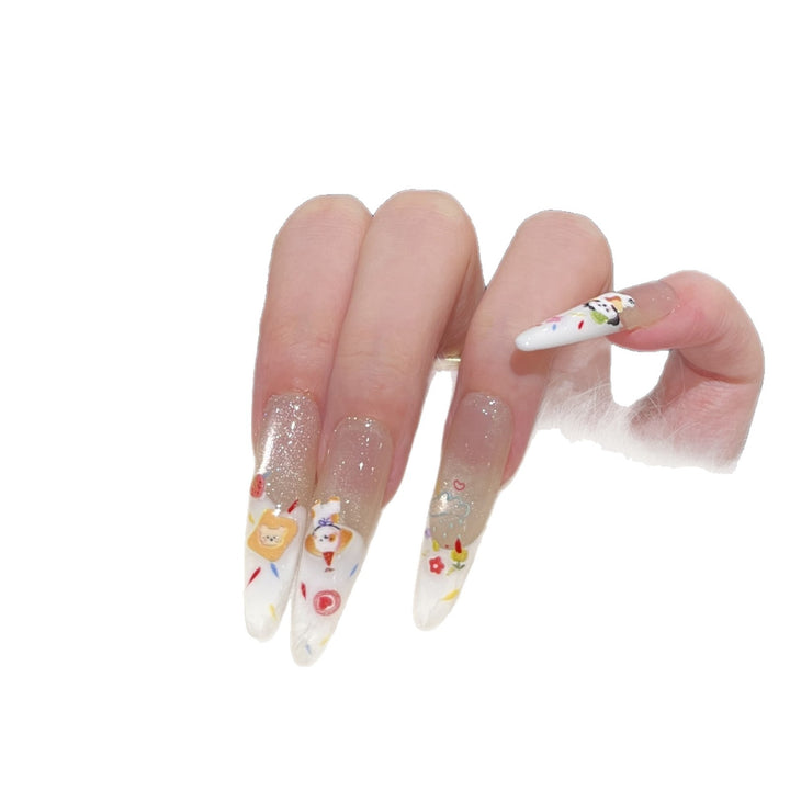 Decorative Press-On Nail Art Set with Glitter Accents Bowlift