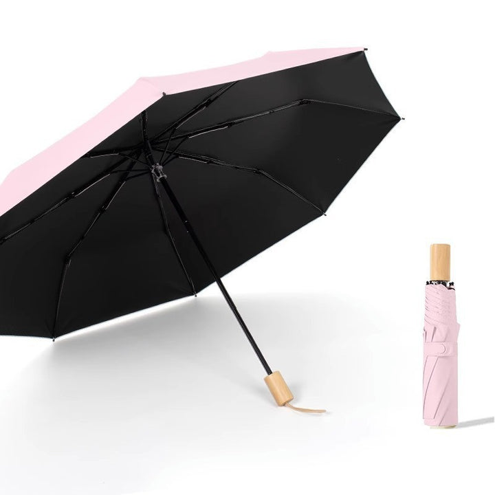 Women's Foldable Sunshade with UV Protection and Elegant Wooden Handle Bowlift