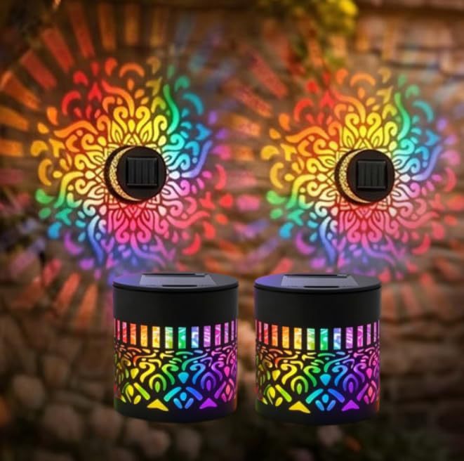 Outdoor Mandala Solar Projection Wall Lights With Patterned Metal Casing And Automatic Dusk-To-Dawn Sensor Bowlift