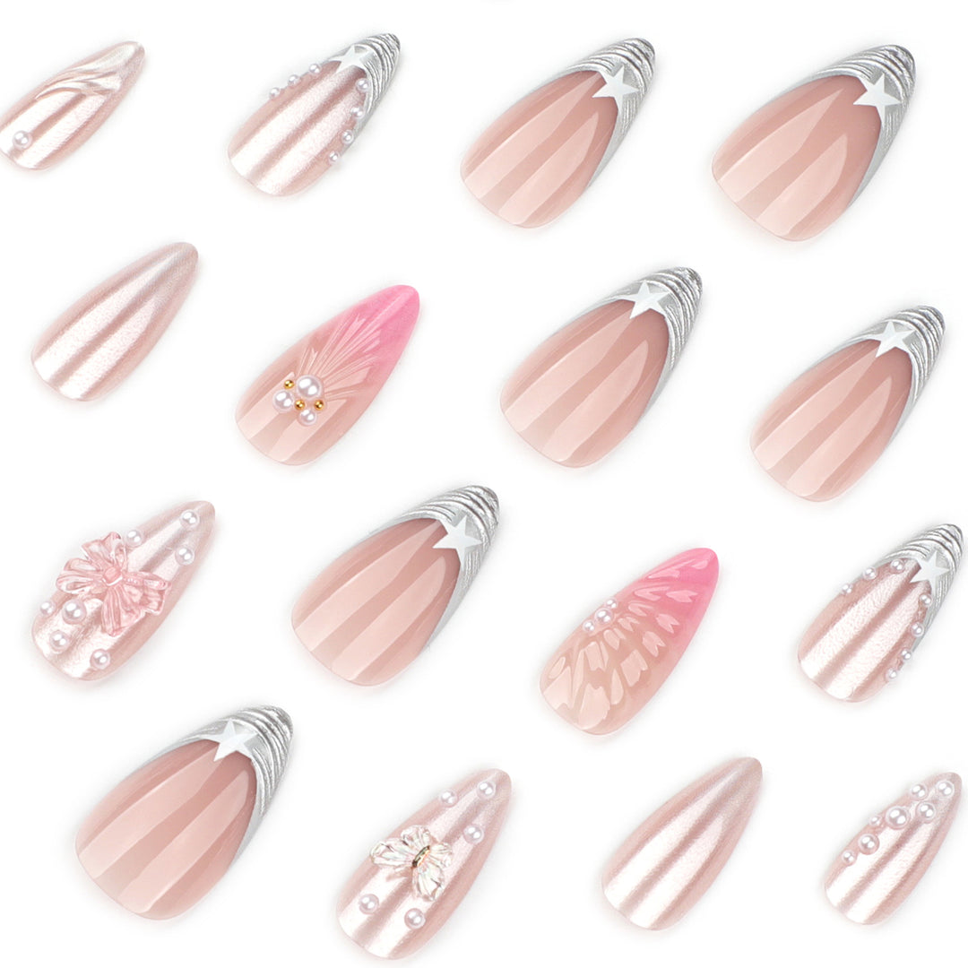 Artful stiletto nails with floral and glitter accents Bowlift
