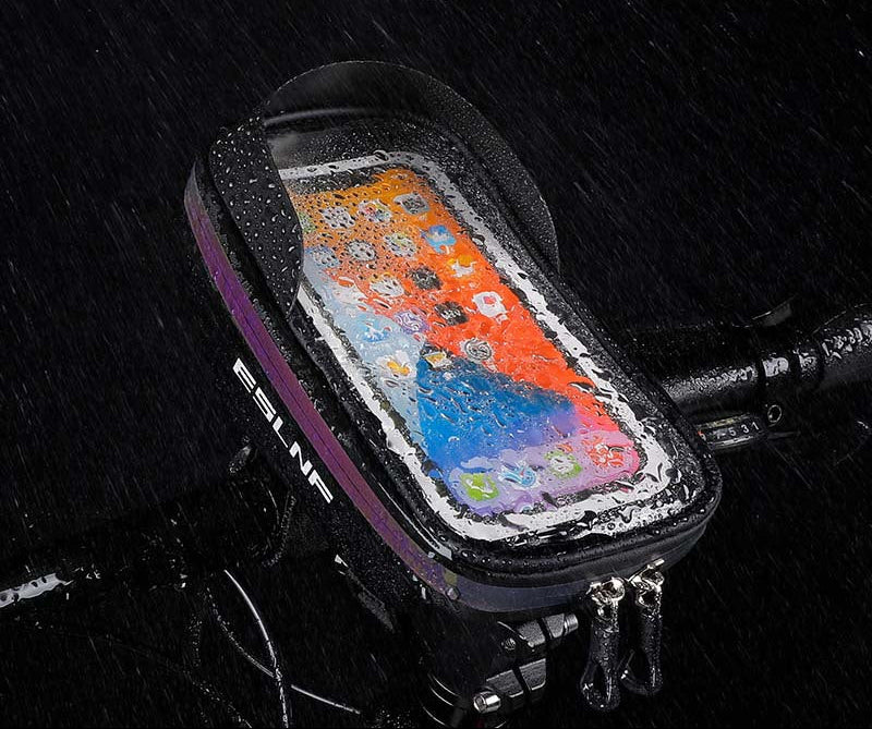hard shell waterproof handlebar phone bag with touchscreen mount Bowlift