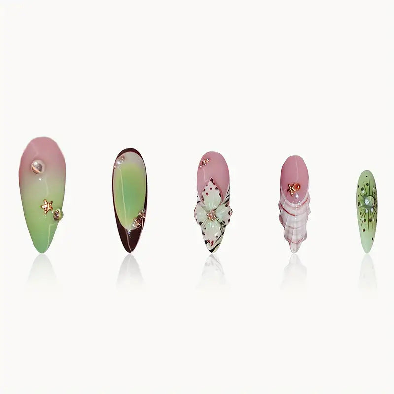 Decorative 3D Butterfly Themed Press-On Nail Art Bowlift