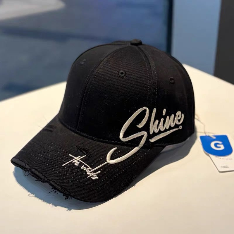 Distressed Cotton Baseball Cap with Inspirational Quote
