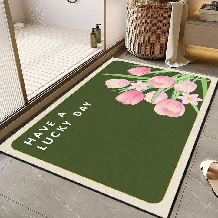 Cheerful Floral Message Bath Mat Bowlift