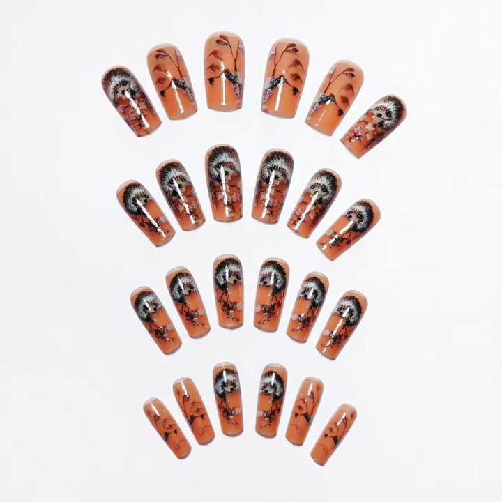 Artificial nails with cute hedgehog design Bowlift