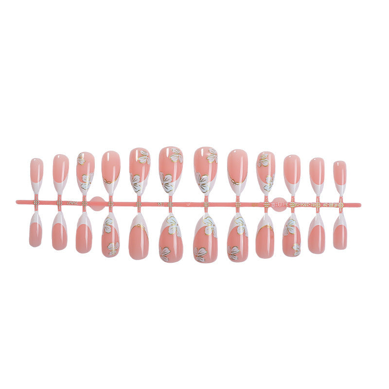 Artificial nail set with elegant flower and French tip design Bowlift