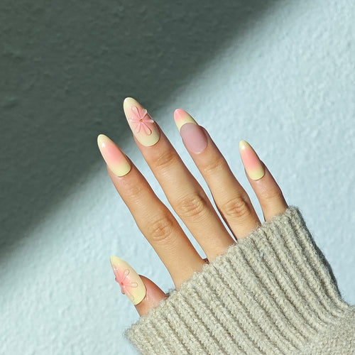 Decorative Floral Press-On Nail Extensions Bowlift