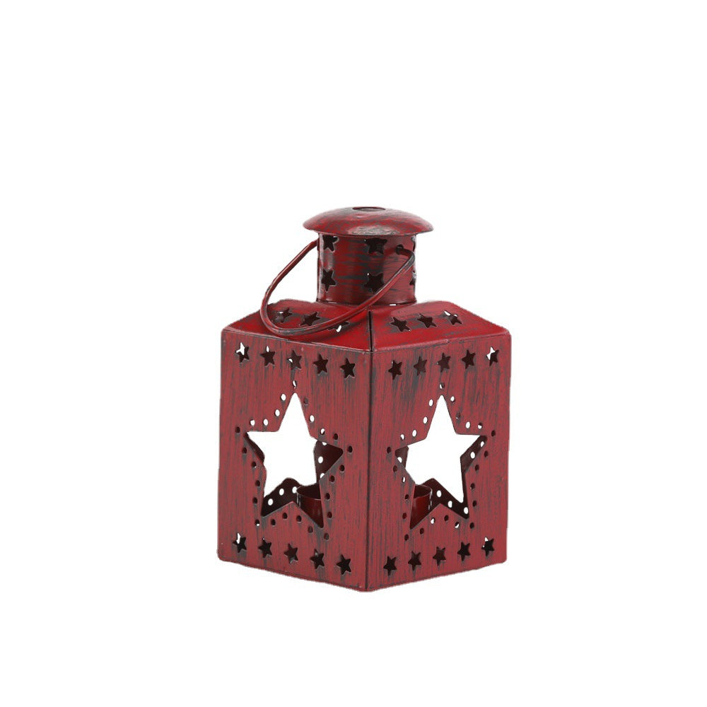 Distressed Shabby-Chic Square Tea Light Lantern with Christmas Tree Cutouts Bowlift