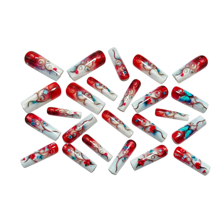 Artificial nails with flower and butterfly design Bowlift
