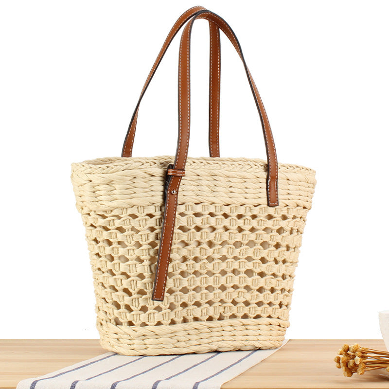 Braided Natural Material Handbag with Comfortable Carry Handle Bowlift