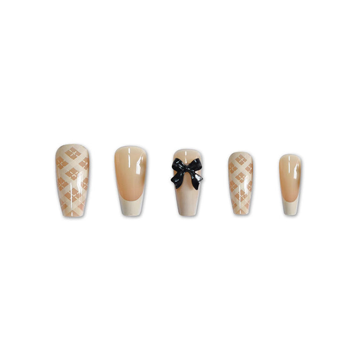 Stylish Press-On Nail Set with Decorative 3D Bow Accents Bowlift