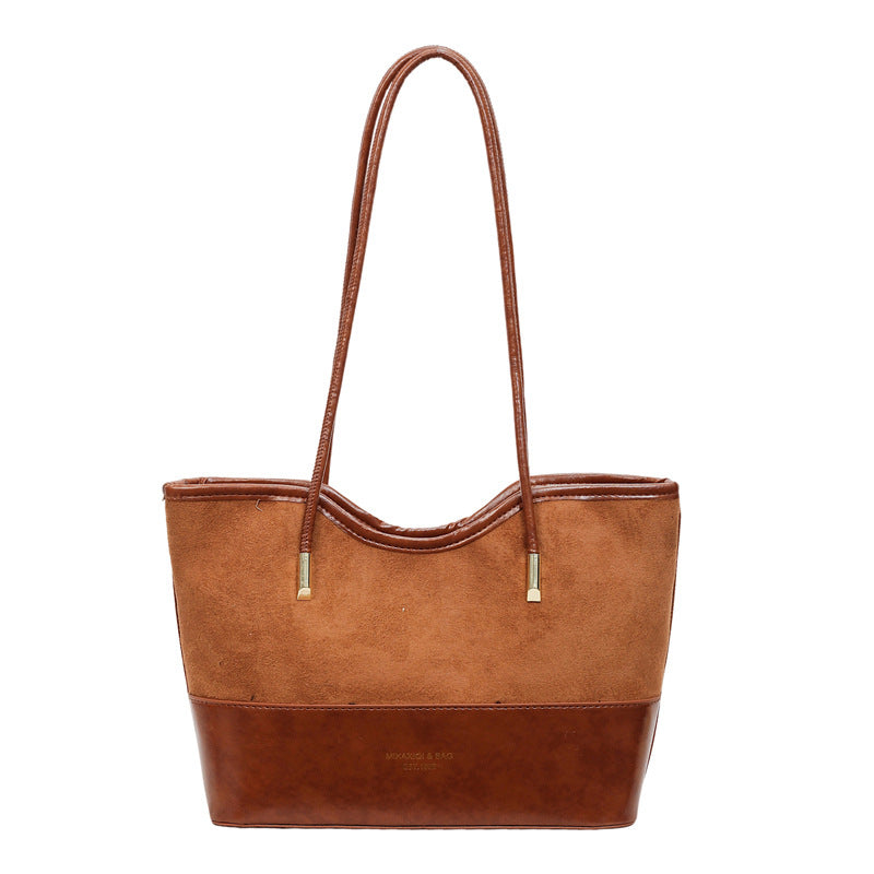 WoStylish Suede and Leather Shoulder Tote Bag Bowlift