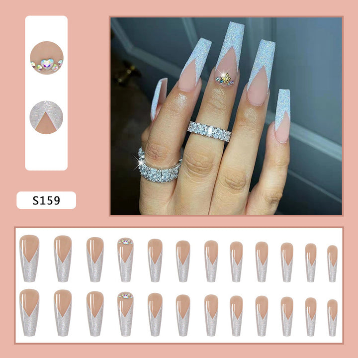 Acrylic Nail Set with Glitter and Lace Design Bowlift