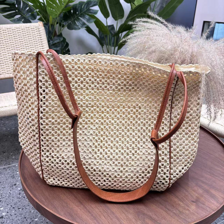 Handmade mesh tote bag with leather accents Bowlift