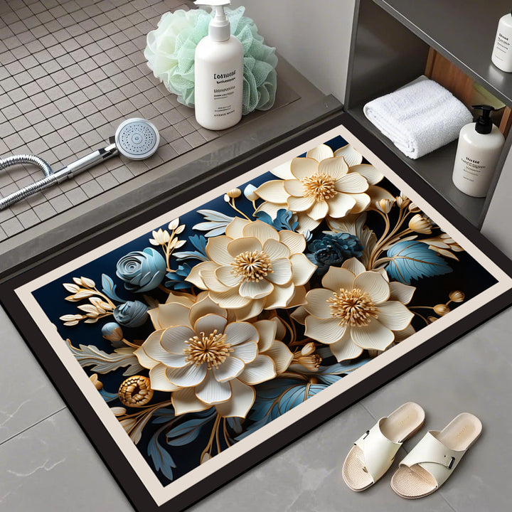 Floral Patterned Memory Foam Bath Mat Bowlift