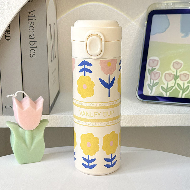 Women Insulated Water Bottle with Elegant Flower Design Bowlift