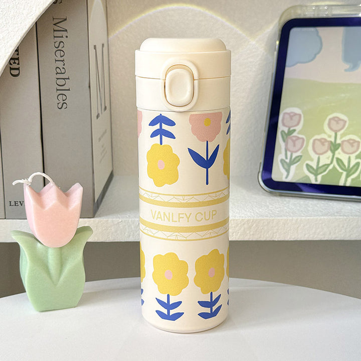 Women Insulated Water Bottle with Elegant Flower Design Bowlift