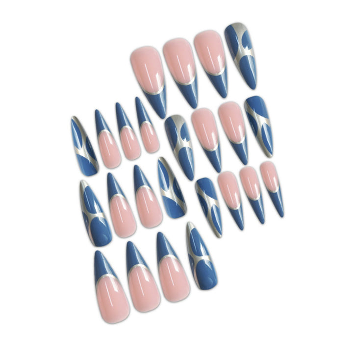 Stiletto Press-On Nail Art Extensions with Geometric Design Bowlift