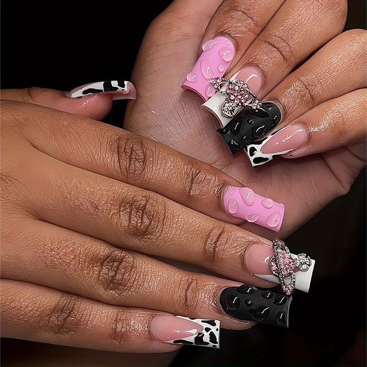 Decorative 3D Press-On Nail Art with Gemstone Accents Bowlift