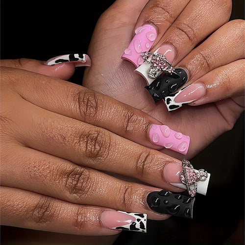 Decorative 3D Press-On Nail Art with Gemstone Accents Bowlift