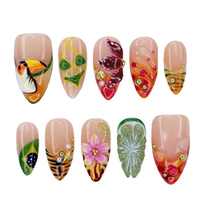 Artistic Tropical Press-On Nail Set Bowlift