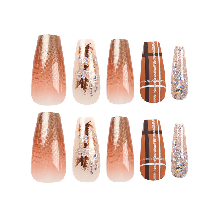 Artful nail extensions with glitter and leaf patterns Bowlift