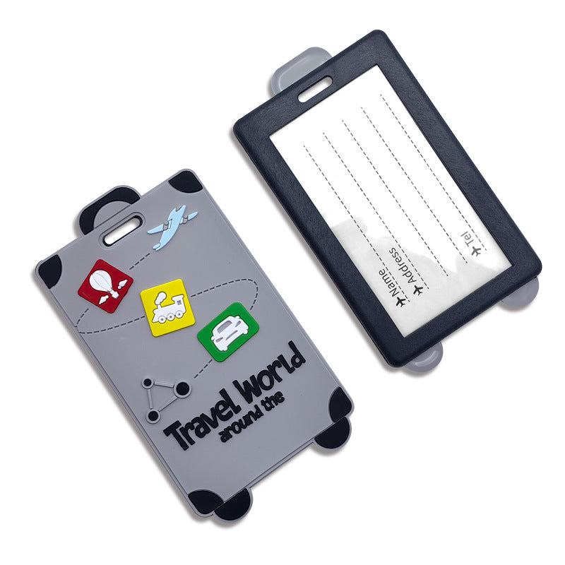 playful silicone luggage tag with clear ID window and embossed travel icons Bowlift